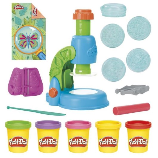 Juguete Play-Doh Microscopio luminoso con 5 plastilinas y 17 piezas