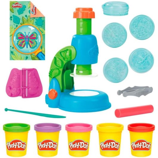Juguete Play-Doh Microscopio luminoso con 5 plastilinas y 17 piezas