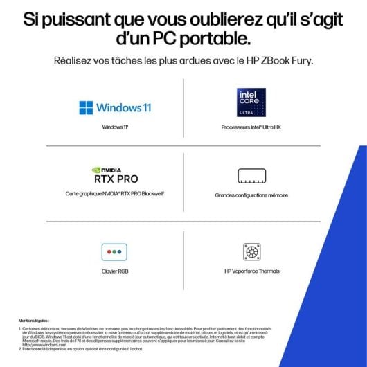 Ordinateur portable HP ZBook Fury 16 Intel Core Ultra 9 64GB 1TB SSD RTX 5000 Ada Windows 11 Pro