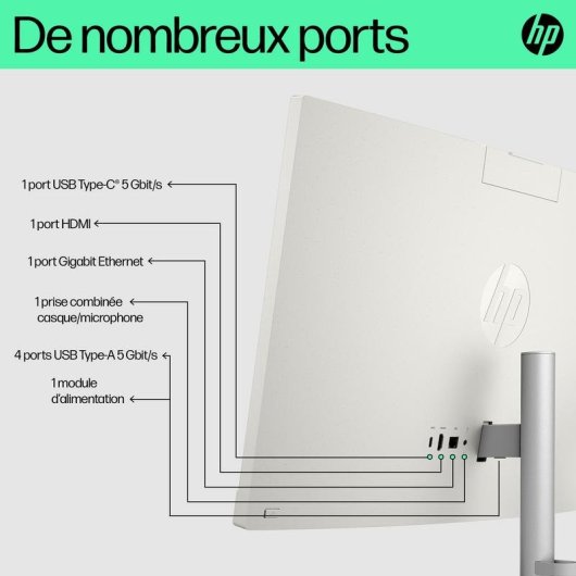 PC Tout-en-un HP 24-cr0034nf AMD Ryzen 5 8Go 512Go SSD Radeon 23.8" Windows 11 Home Blanc