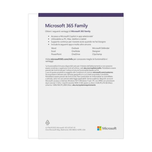 Suite de oficina Microsoft Office 365 Family 1 año 1 licencia