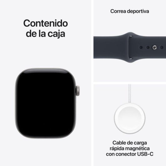 Apple Watch Series 12 GPS 46mm Caja de Aluminio Gris con Correa Deportiva Azul Marino S/M