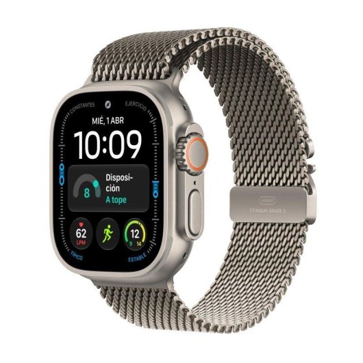Apple Watch Ultra 4 GPS + Cellular 49mm Titânio Natural com Milanese Loop Bracelete resistente à água