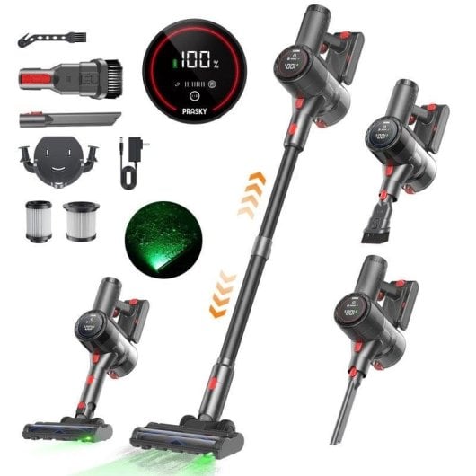 Aspirateur sans fil Prasky 550 W 50 min 65 kPa HEPA LED pliable
