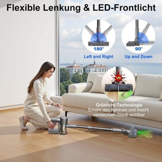 Aspirateur sans fil Prasky 550 W 50 min 65 kPa HEPA LED pliable