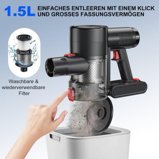 Aspirateur sans fil Prasky 550 W 50 min 65 kPa HEPA LED pliable