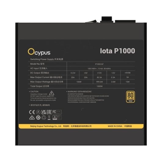 Source d'alimentation Ocypus Iota P1000 1000W 80 PLUS Gold modulaire