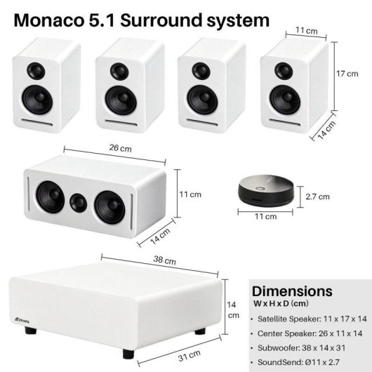 Blossom Monaco 5.1 Cine en Casa Blanco Dolby Atmos WiSA THX ARC/eARC
