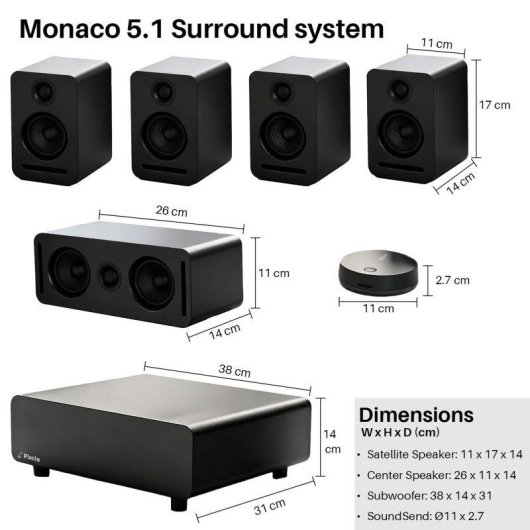 Blossom Monaco Cine en Casa 5.1 Dolby Atmos WiSA Sonido Nítido Inalámbrico Negro