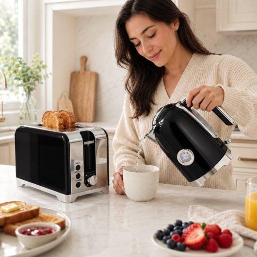 Set Hervidor y Tostadora Blossom 1,7 L 2200 W con Termómetro 2 Rebanadas 7 Niveles de Dorado