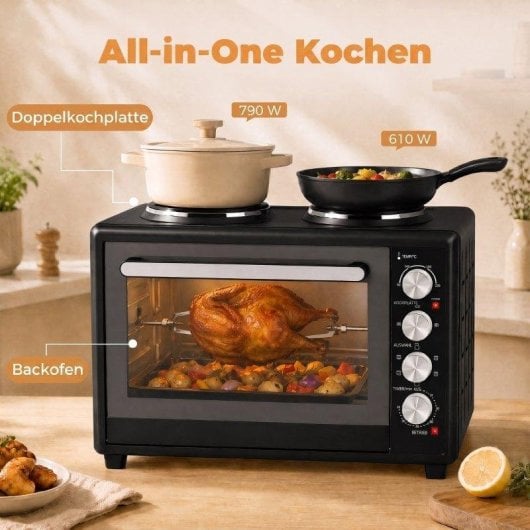 Horno Sobremesa Blossom 36L 53,1cm 230ºC 2 Placas Aire Caliente Negro