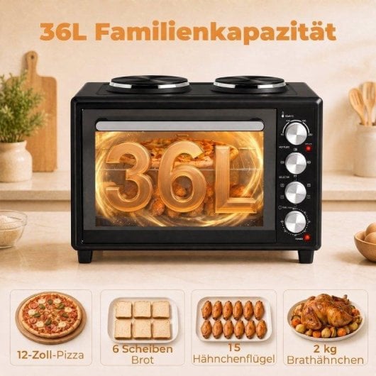 Horno Sobremesa Blossom 36L 53,1cm 230ºC 2 Placas Aire Caliente Negro
