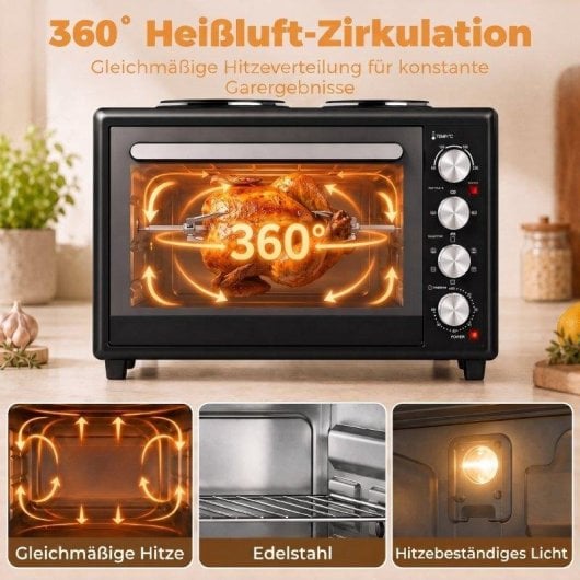Horno Sobremesa Blossom 36L 53,1cm 230ºC 2 Placas Aire Caliente Negro