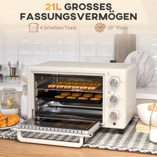 Horno Sobremesa Blossom 21L 46cm 1400W 3 Modos Asador Giratorio Crema