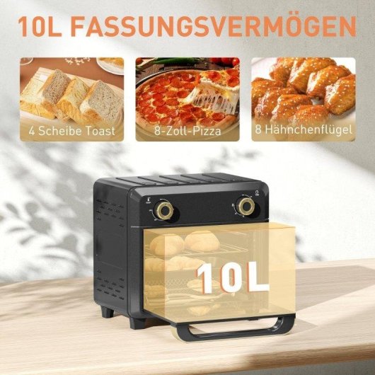 Horno Sobremesa Blossom Mini 10L 32cm AirFryer Convección Temporizador Luz Interior Negro