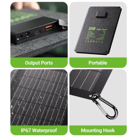 Panel Solar Blossom Plegable 30W 3 Puertos USB-A USB-C DC IP67 Portable