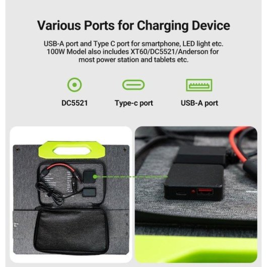 Panel Solar Blossom LS-SP100F 100W 4 Conectores USB DC Plegable IP67 Exterior