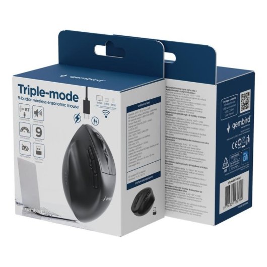 Ratón Gembird MUSW3-9B-01 RF Wireless Bluetooth USB 2400 DPI Nero 9 Pulsanti