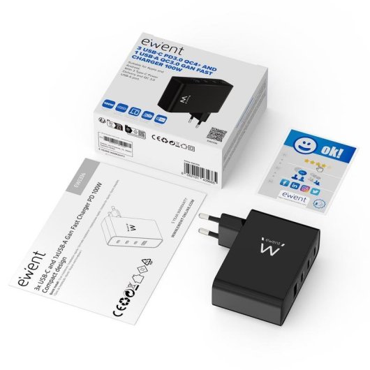 Chargeur EW1336 GaN 100 W 4 ports USB-C/A PD QC