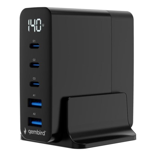 Schnellladegerät Gembird GaN 5 Ports 140W USB-C/A Schwarz