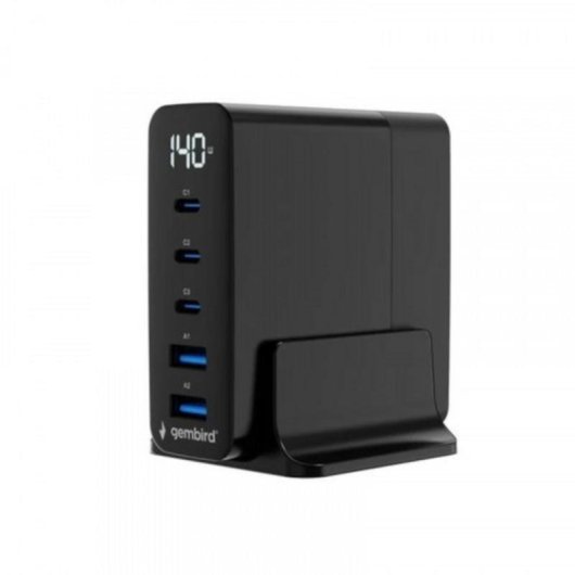 Schnellladegerät Gembird GaN 5 Ports 140W USB-C/A Schwarz
