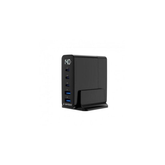 Schnellladegerät Gembird GaN 5 Ports 140W USB-C/A Schwarz