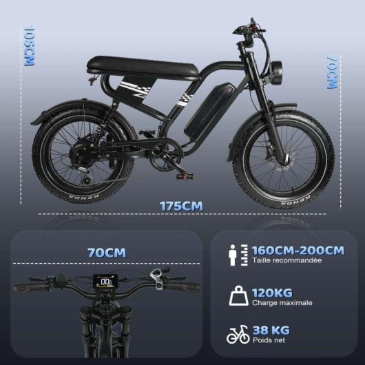 Bicicleta Eléctrica Maxturn MX10 Motor 250W Batería 48V 13,5Ah Neumáticos 20" Negro