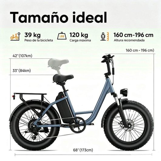 Bicicleta Eléctrica URLIFE E20 Pro 48V 750W Batería Extraíble Ruedas 20×4.0