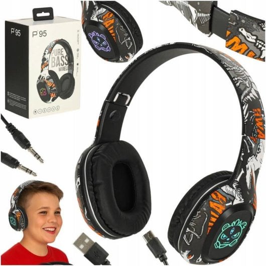 Auriculares bez marki inalámbricos Bluetooth con micrófono, RGB y batería 200 mAh negro