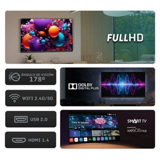 Nilait Prisma 32FD7004SWOS 32" LED FHD Smart TV WEBOS+ Regalo Soporte TV y Cable HDMI
