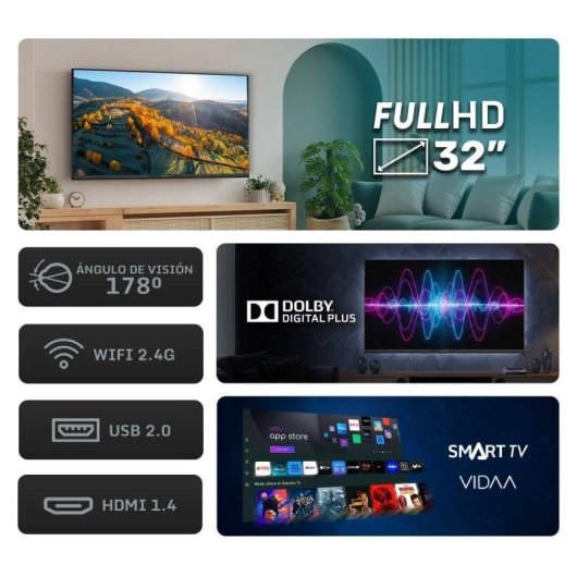 Nilait Prisma 32FD7004SVIOS 32" LED FHD Smart TV VIDAA+ Regalo Soporte TV y Cable HDMI