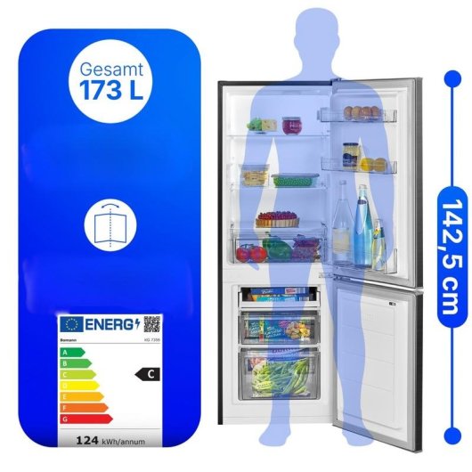 Frigorífico Duas Portas Bomann KG 7359 Defrost 142,5cm 173L C Preto