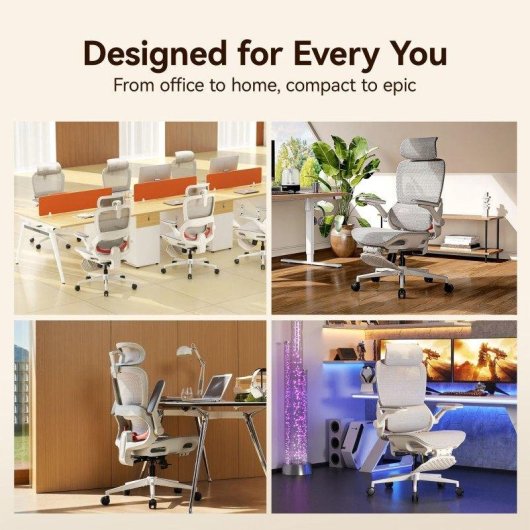 Silla ergonómica SIHOO B100 Pro blanca con soporte lumbar y reposapiés