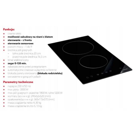 Piastra Vetroceramica MPM MPM-30-VCB-22/Y 2 Zone Pannello Tattile Nera