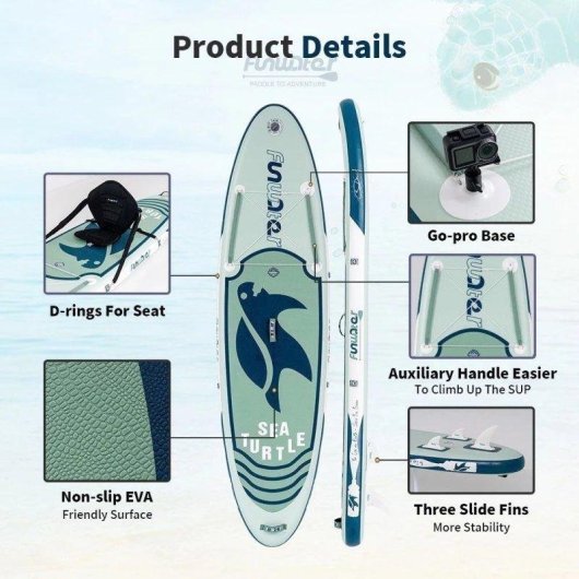 Tabla de paddle surf hinchable Funwater Tortuga Marina Verde Menta 320x83 cm