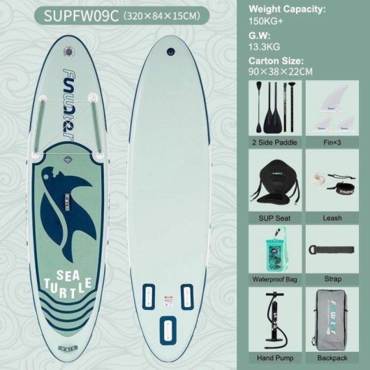 Tabla de paddle surf hinchable Funwater Tortuga Marina Verde Menta 320x83 cm