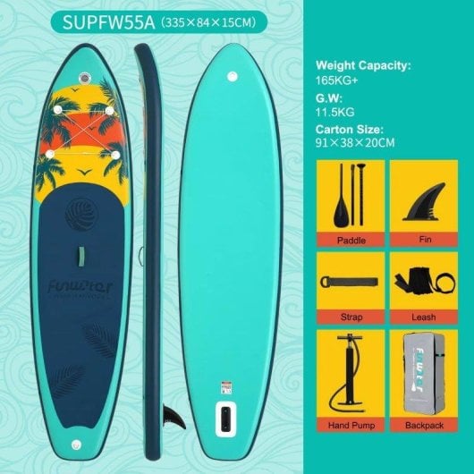 Opblaasbaar Paddleboard Funwater SUPFW55A 335x83x15 cm 180 kg Groen