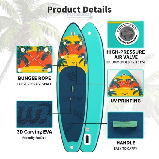 Opblaasbaar Paddleboard Funwater SUPFW55A 335x83x15 cm 180 kg Groen