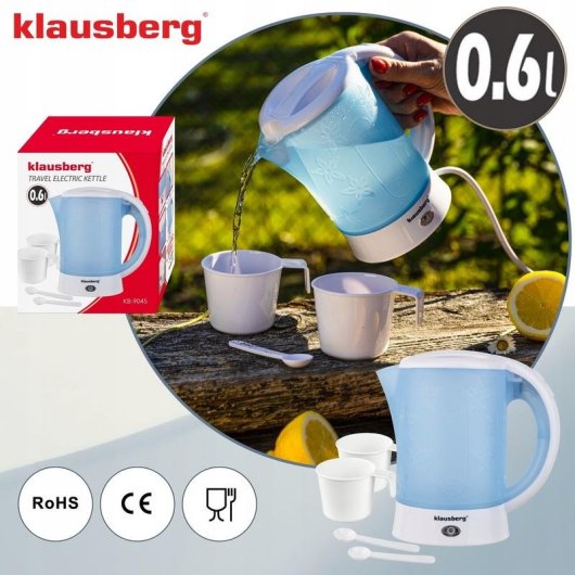 Hervidor eléctrico de viaje Klausberg KB-9045 0,6 L + 2 tazas + 2 cucharillas