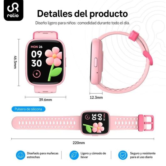 RAYOFI Watch 01 Bluetooth 300 mAh Rosa Correa Hipoalergénica Talla Única