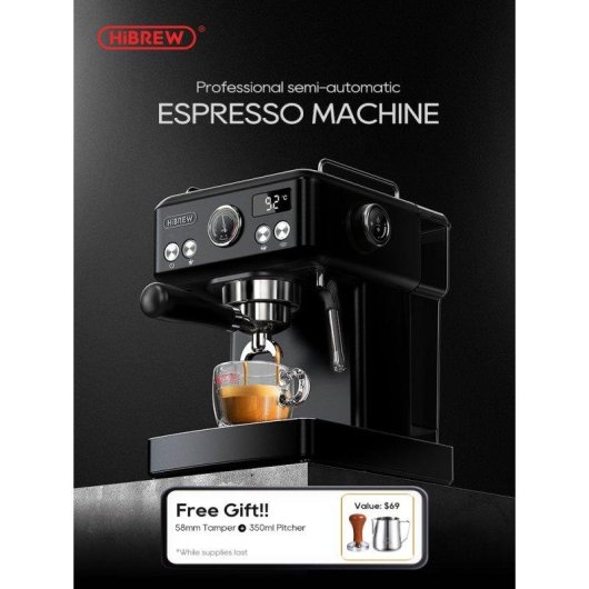 Cafetera espresso semiautomática HiBREW H10A 1,8 L 20 bares con vaporizador