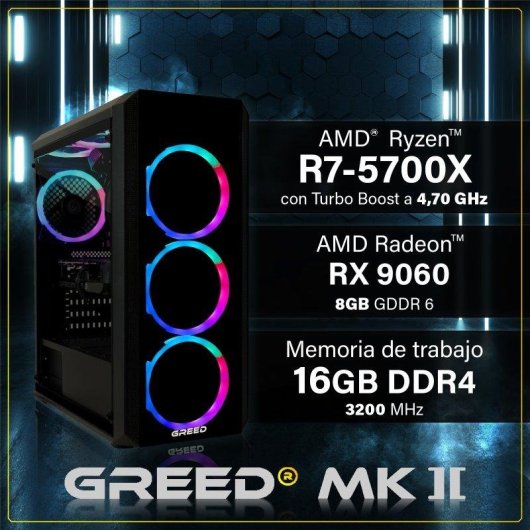 Desktop GREED Mk2 Lite AMD Ryzen 7 5700X 16GB 512GB SSD RX 9060 Windows 11 Pro