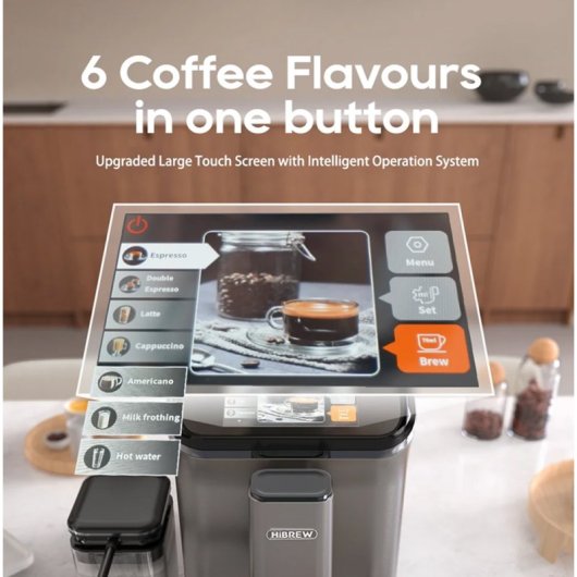 Máquina de Café Hibrew H16 (Automática - Molino Integrado - 20 Bares - Pantalla Táctil 4,3" - Depósito de Leche Extraíble 1,5 L) Negro
