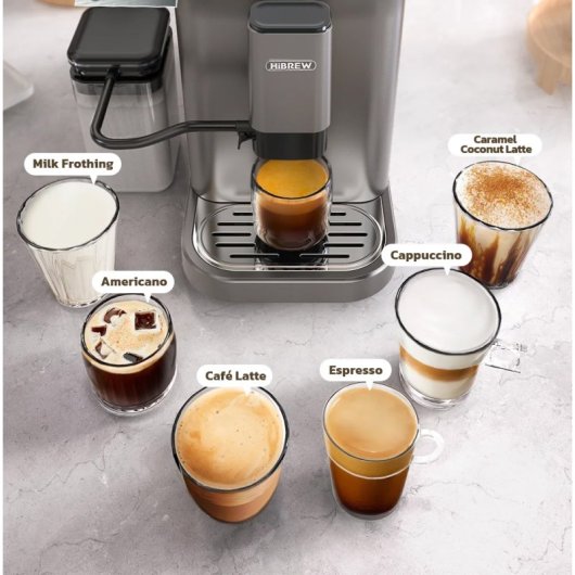 Máquina de Café Hibrew H16 (Automática - Molino Integrado - 20 Bares - Pantalla Táctil 4,3" - Depósito de Leche Extraíble 1,5 L) Negro