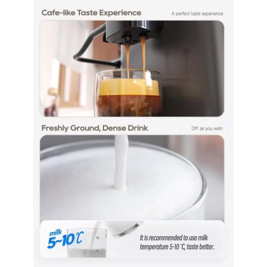 Máquina de Café Hibrew H16 (Automática - Molino Integrado - 20 Bares - Pantalla Táctil 4,3" - Depósito de Leche Extraíble 1,5 L) Negro