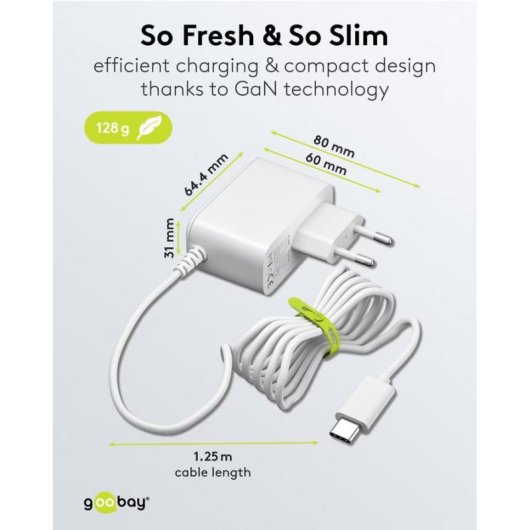 Cargador USB-C Goobay 80421 27W GaN para Raspberry Pi 5/4
