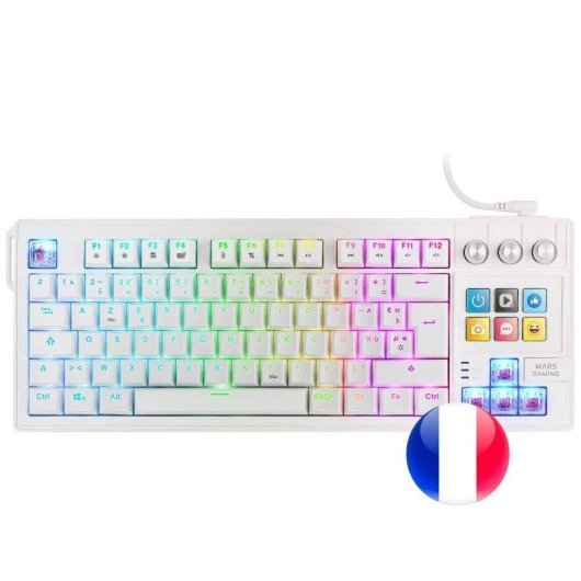 Clavier Mars Gaming MK-MASTER TKL blanc avec SmartDeck LCD et switches Hot-swap
