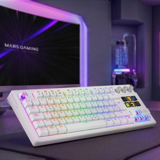 Clavier Mars Gaming MK-MASTER TKL blanc avec SmartDeck LCD et switches Hot-swap