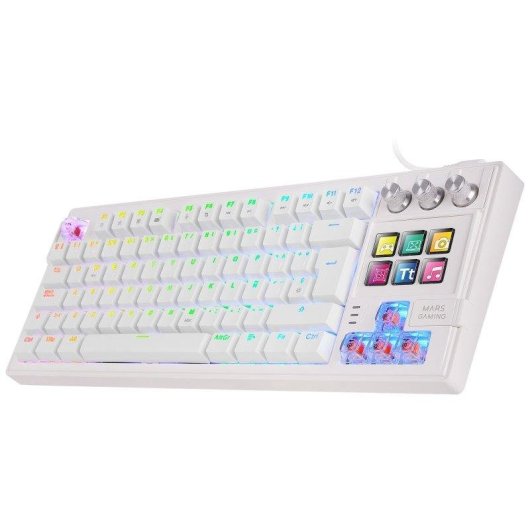 Mars Gaming MK-MASTER TKL Tastatur weiß mit Hot-Swap Switches und SmartDeck LCD, Gasket-Mount