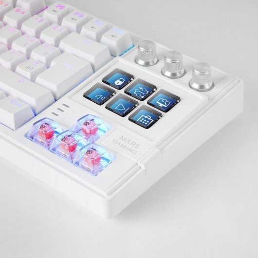 Mars Gaming MK-MASTER TKL Tastatur weiß mit Hot-Swap Switches und SmartDeck LCD, Gasket-Mount